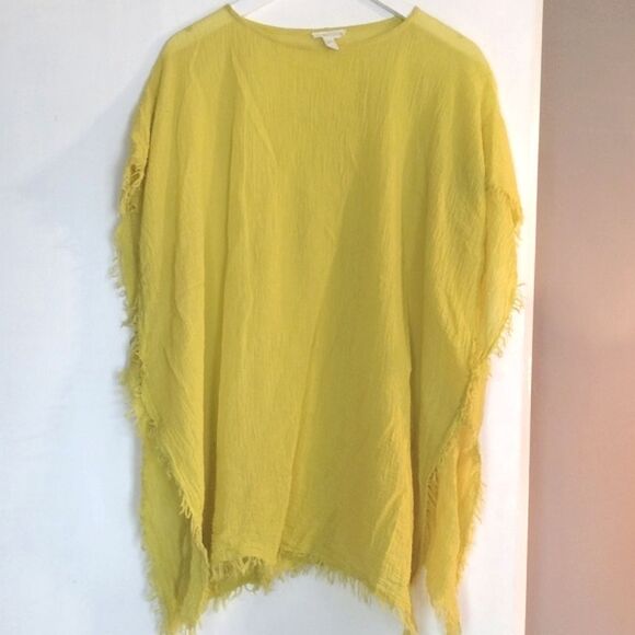 Eileen Fisher Women's OS Solid Yellow Sleeve Fringe Shawl Made in Italy - Picture 2 of 10